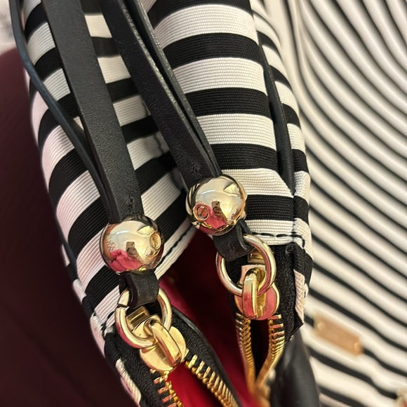 Kate Spade black white striped medium tote - like new - Picture 8 of 9